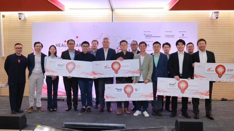 Temasek Foundation's President of Healthcare and Well-being, Koh Choon Huat (fourth from right), highlighted that four Healthcare InnoMatch solutions have progressed to real-world implementation, while past winning teams have collectively attracted over S$36 million in follow-on funding, underscoring strong confidence from both public and private sector partners.